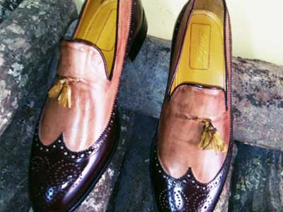 Slippers hand printed cordovan leather